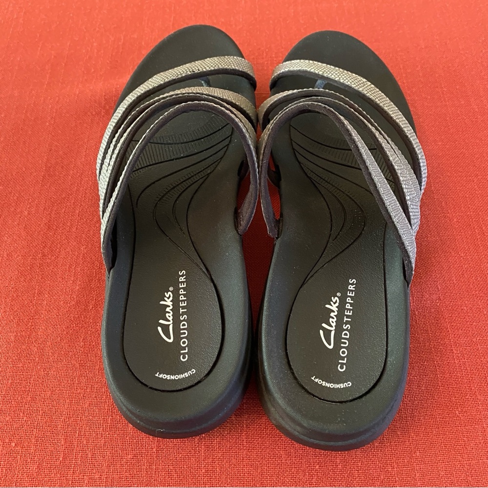 Clarks Cloudsteppers Glide Hi Iris Sandals Strappy Black Silver Women’s Size 10M - Picture 3 of 10